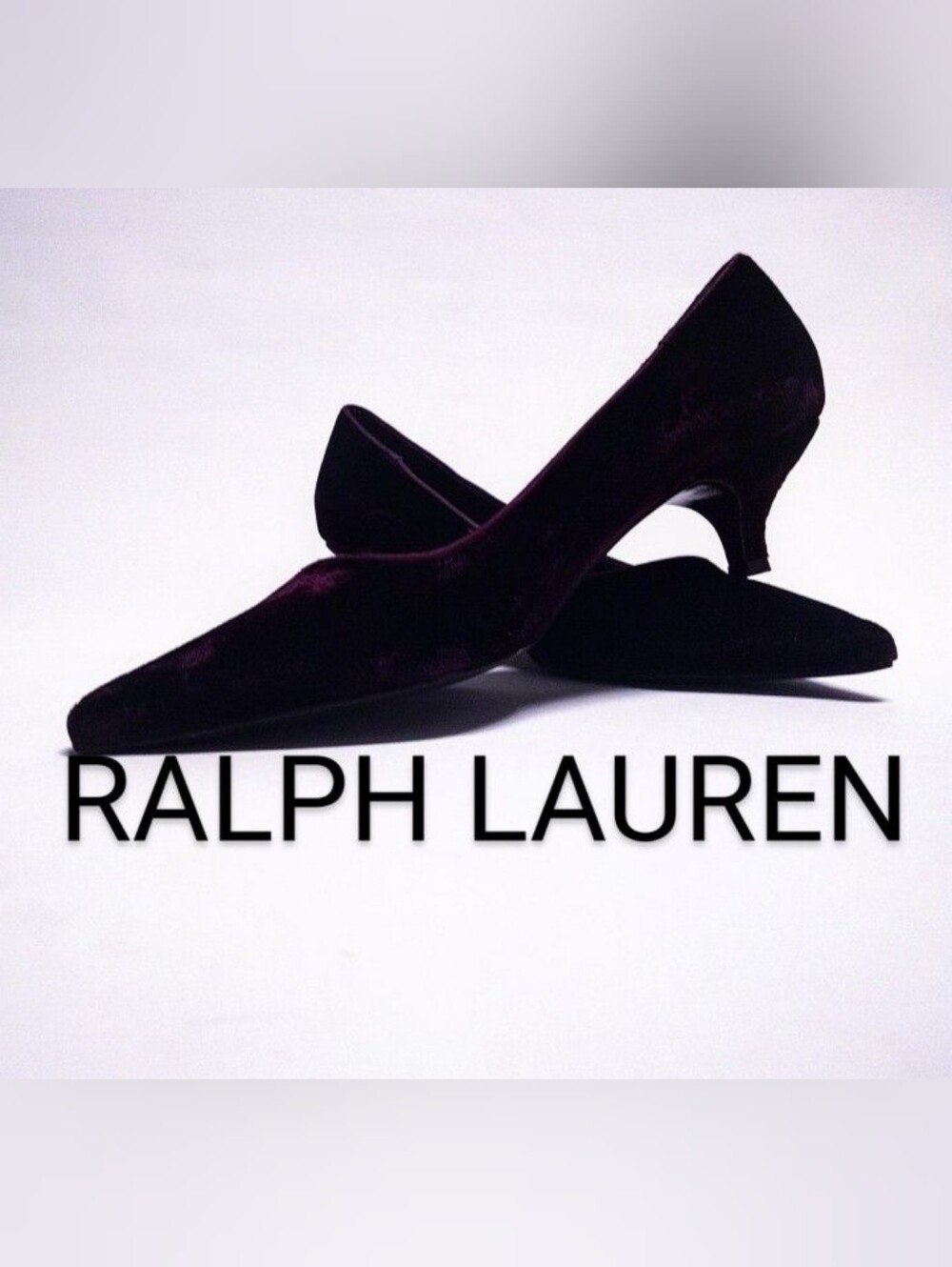 Ralph Lauren Velvet Pointed Toe Kitten Heel Pumps - Deep Plum